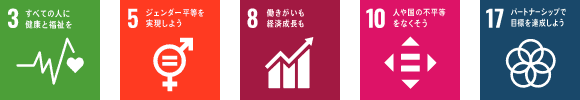 SDGsアイコン(3,5,8,10,17) SDGsアイコン(3,5,8,10,17)